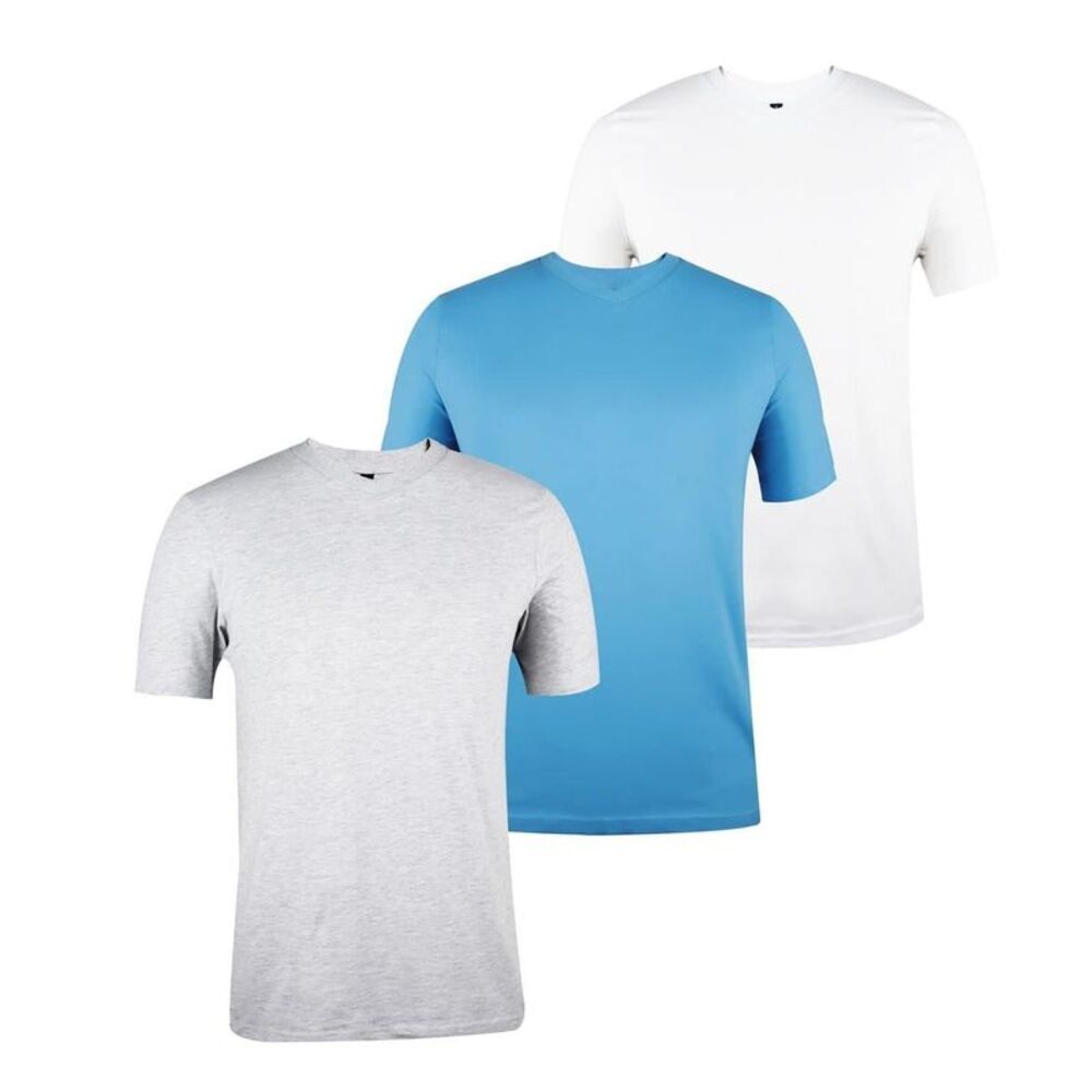 Donnay Mens Cotton Blend T-Shirt (Pack of 3) / White/Aqua/Grey Marl